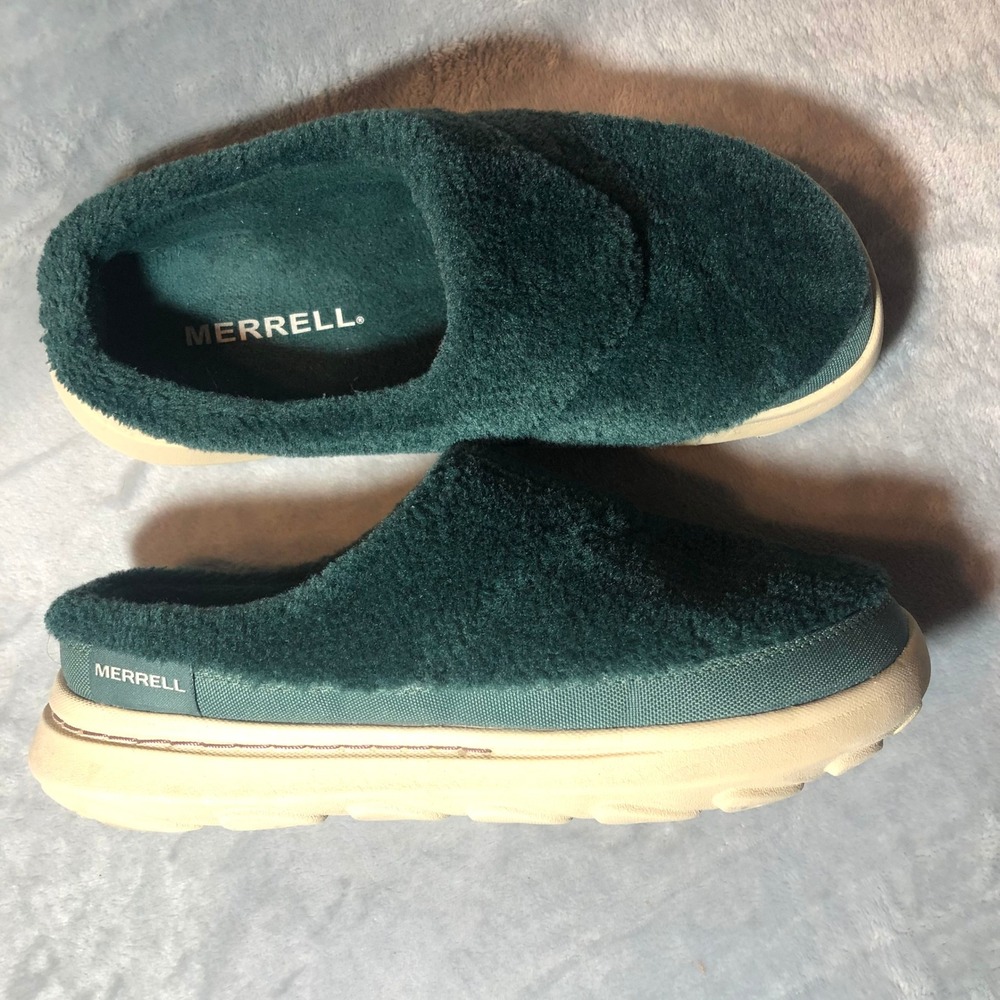 Merrell Hut Moc 2 Cozy Slides Womens 8 Hunter Green Fleece Slip On Mules Shoes - Picture 8 of 16